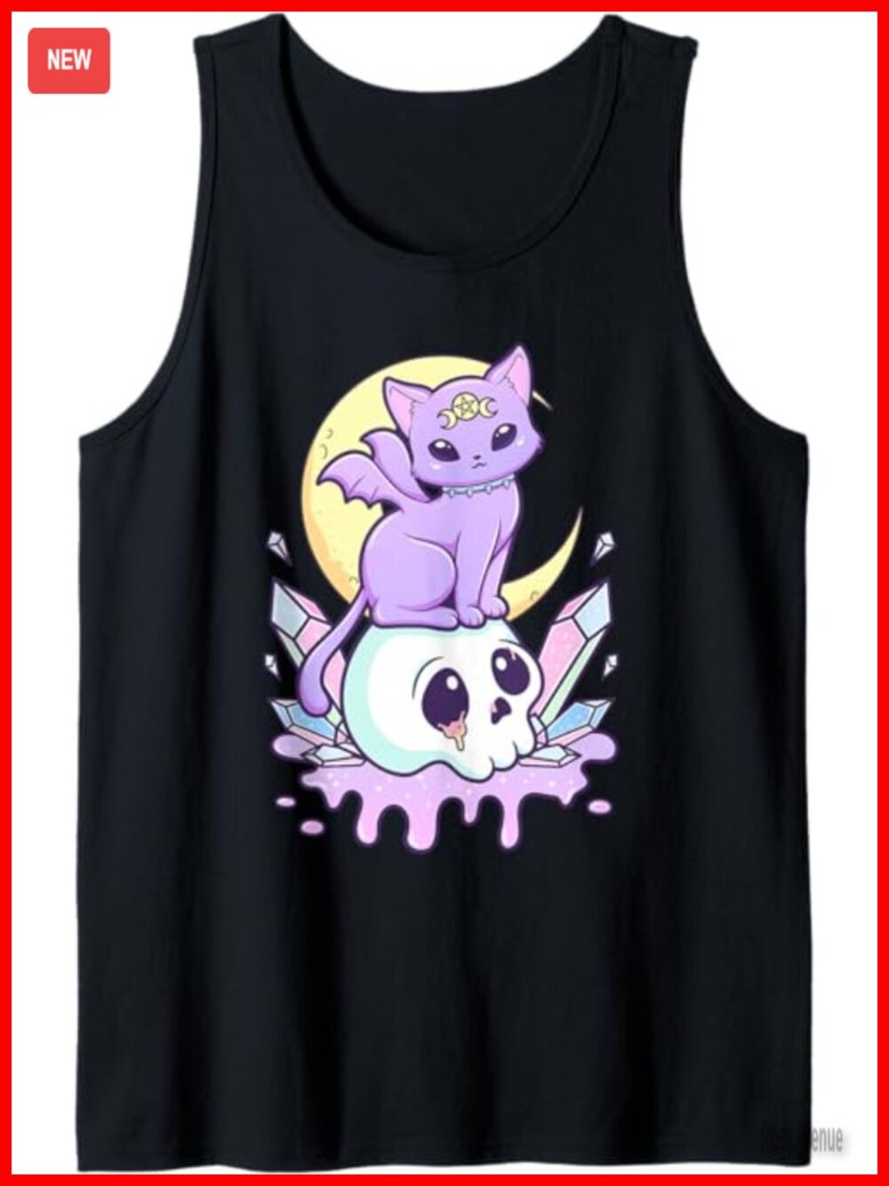 Kawaii Pastel Goth Cat Skull Tank Top - Witchy Vaporwave Aesthetic